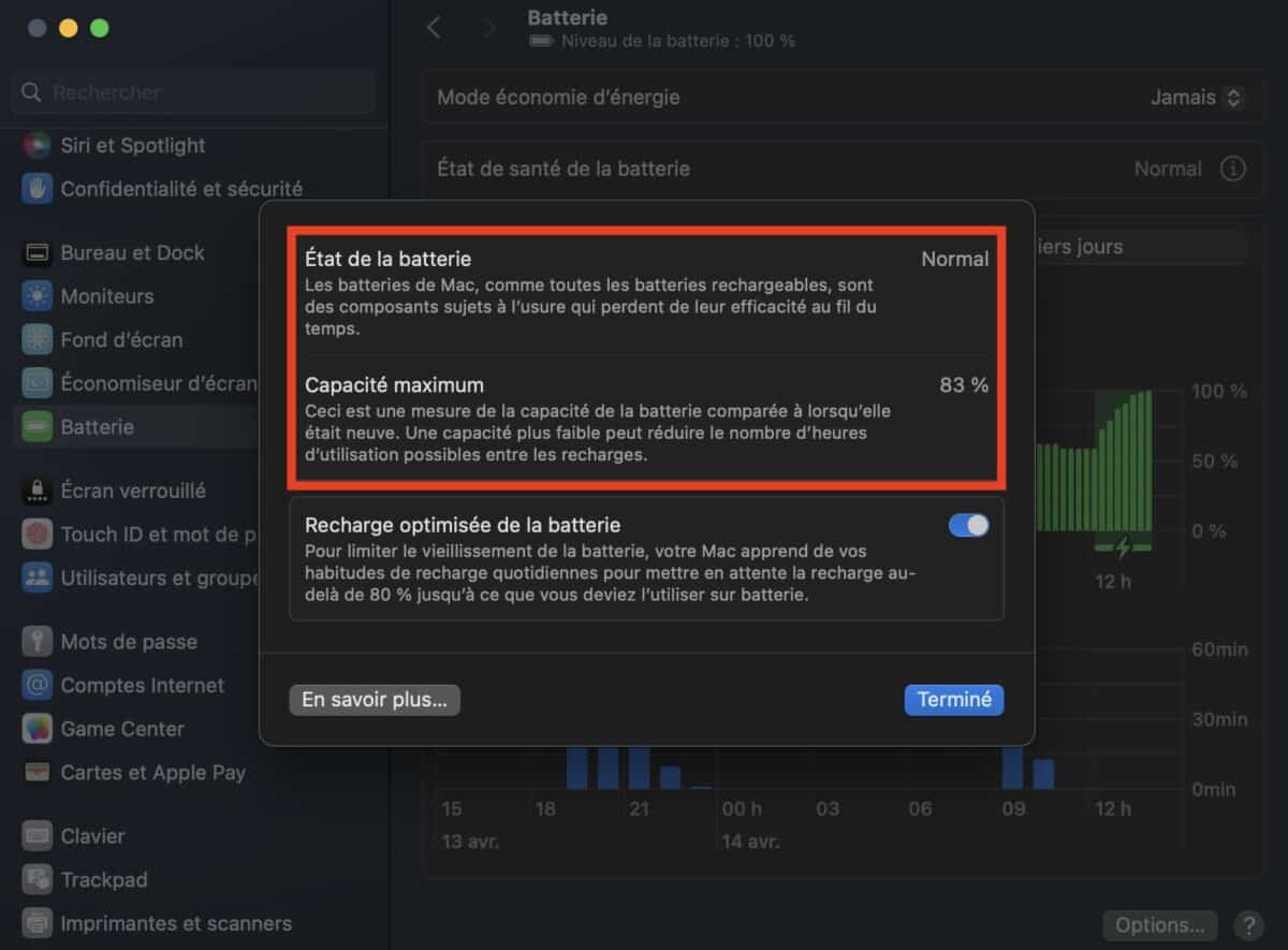 vérifier l’état de la batterie sur Mac