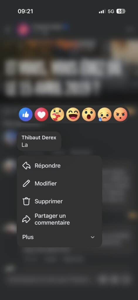 Changer commentaire facebook smartphone