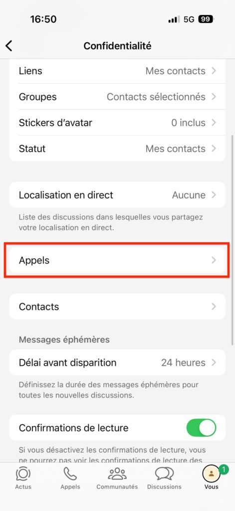 limiter appels inconnus WhatsApp