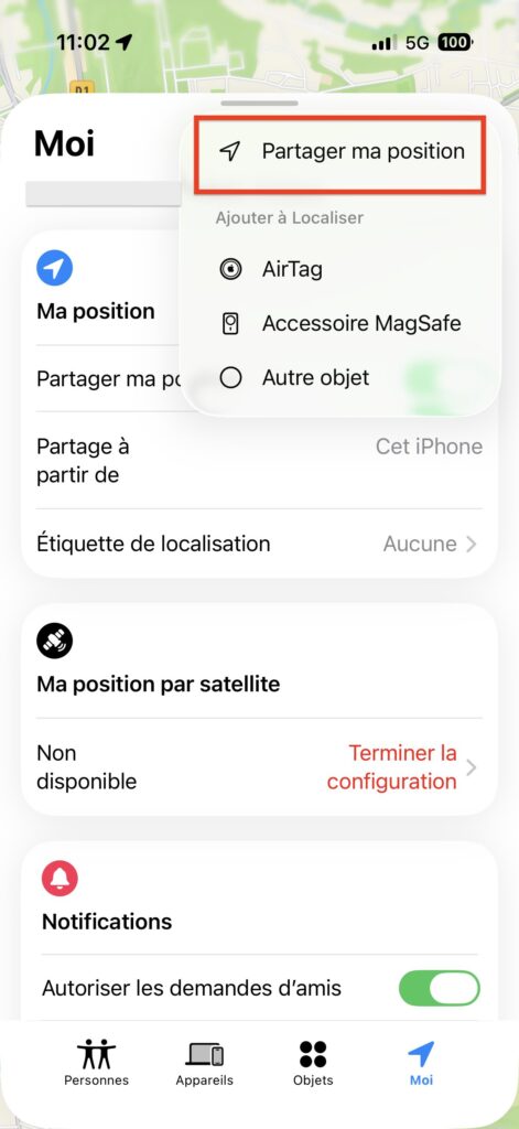 Envoyer position avec iPhone