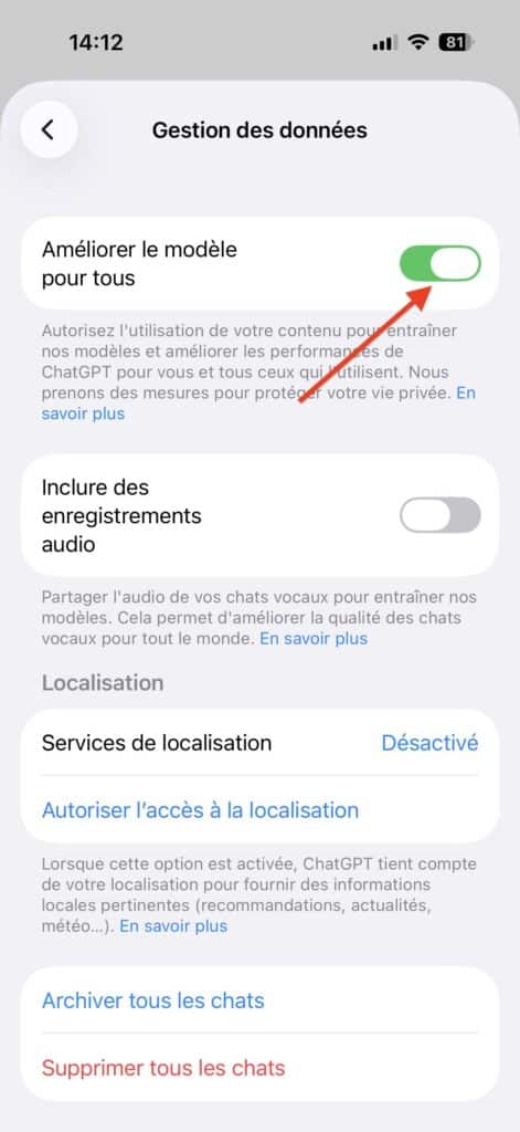 empêcher ChatGPT de collecter vos données sur iPhone
