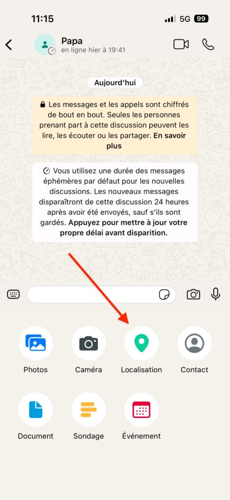 Partager localisation avec WhatsApp