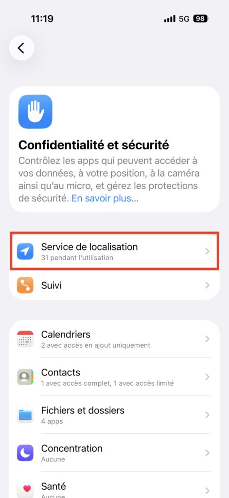 Désactiver partager de position iPhone