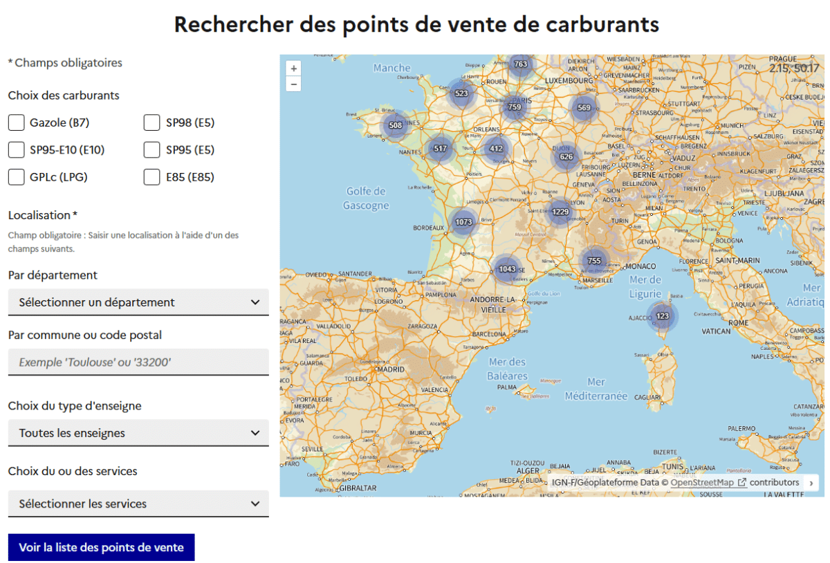 carte interactive essence france moins cher