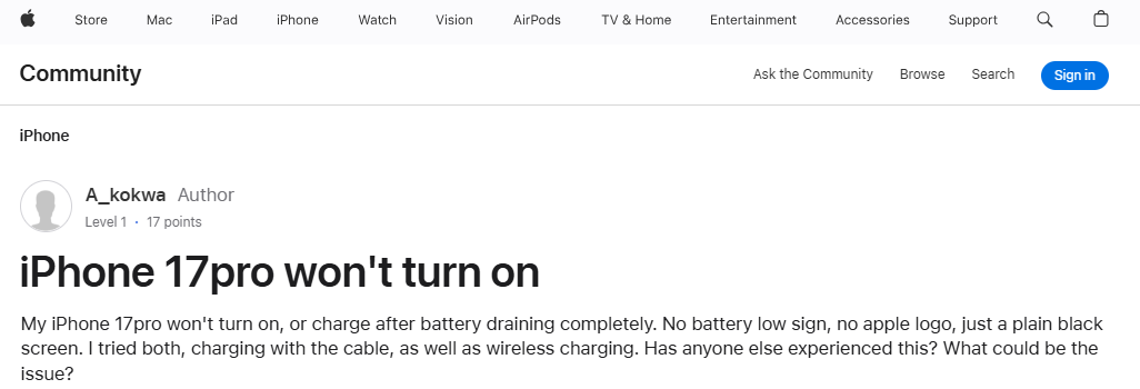 iPhone 17 iPhone Air batterie panne