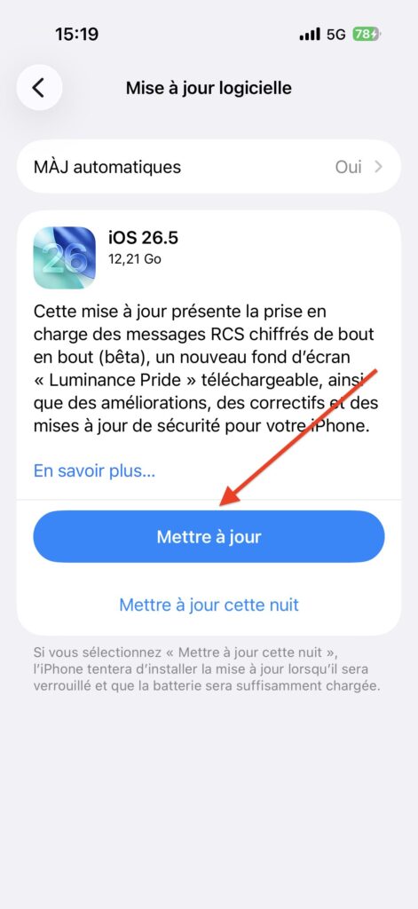 mettre à jour iPhone avec iOS
