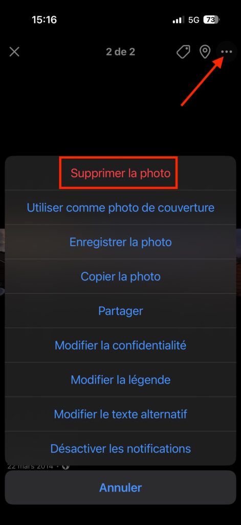 Effacer photo Facebook smartphone