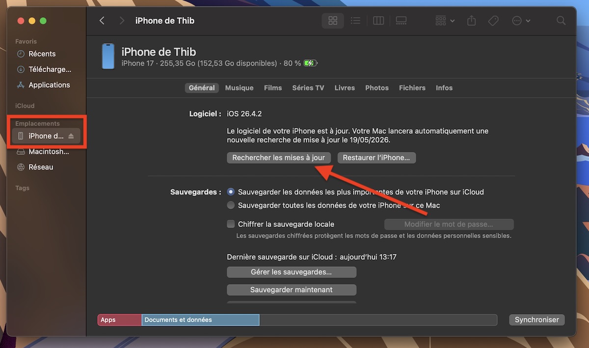 mettre à jour iPhone depuis un Mac
