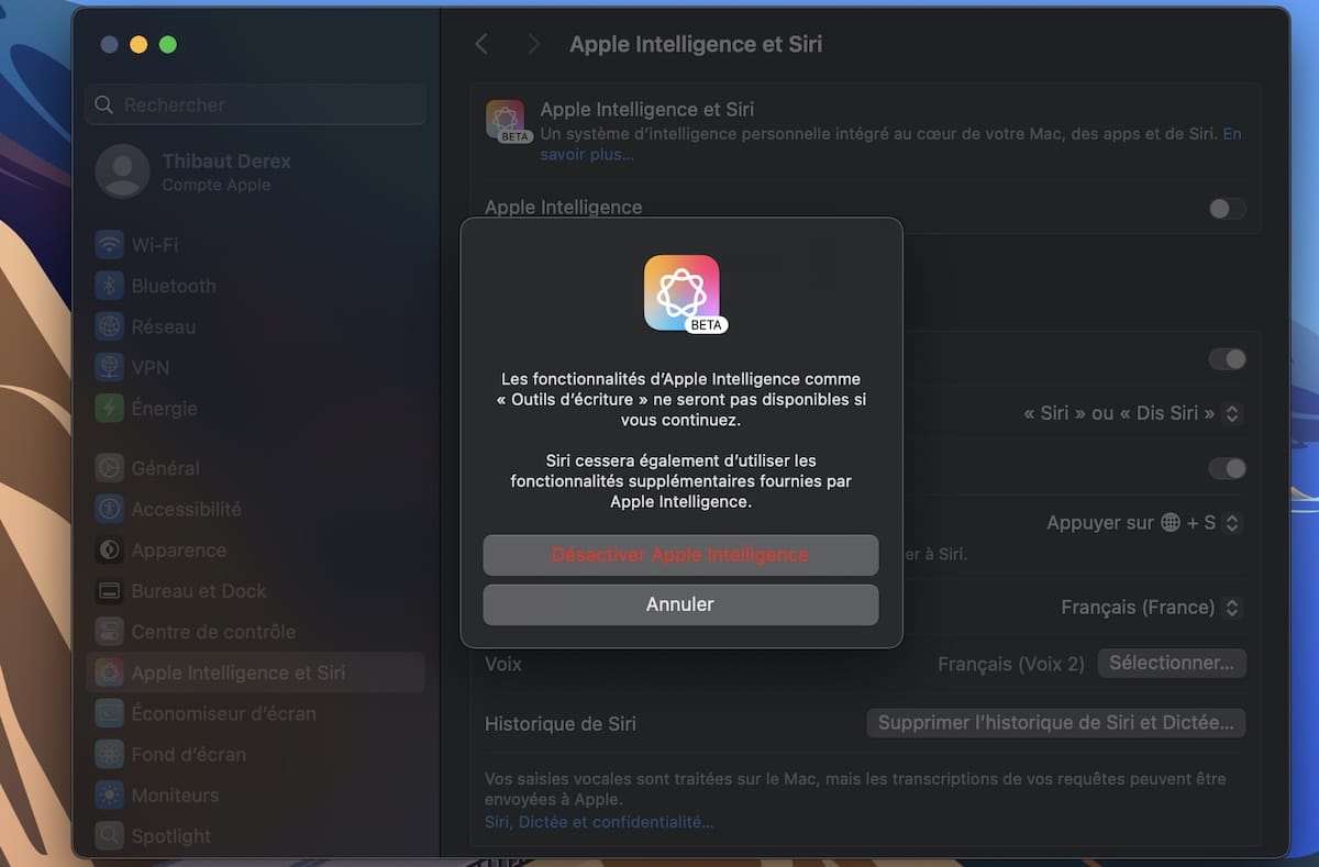 désactiver Apple Intelligence sur Mac