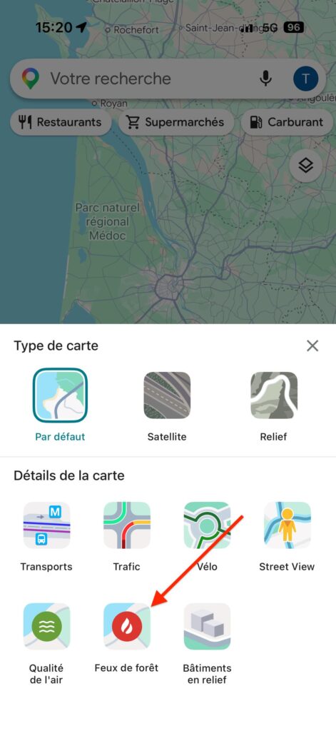 Suivi incendies Google Maps