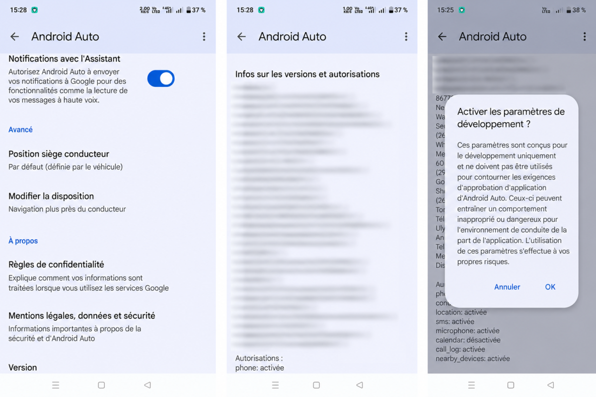 Android Auto mode développeur