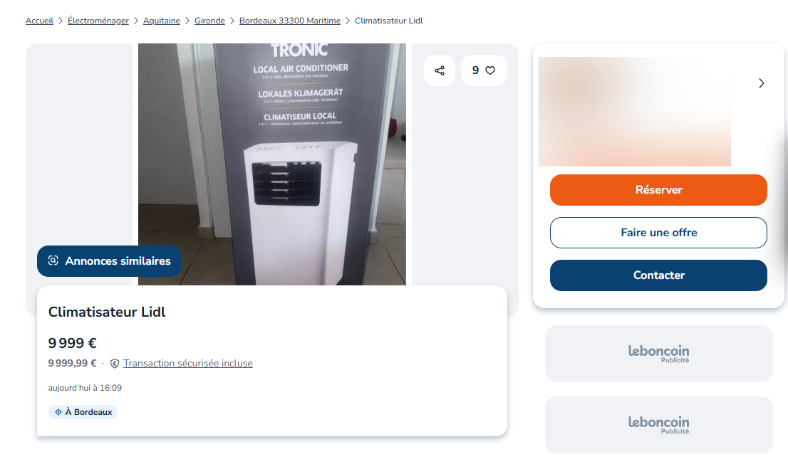 Lidl climatiseur leboncoin