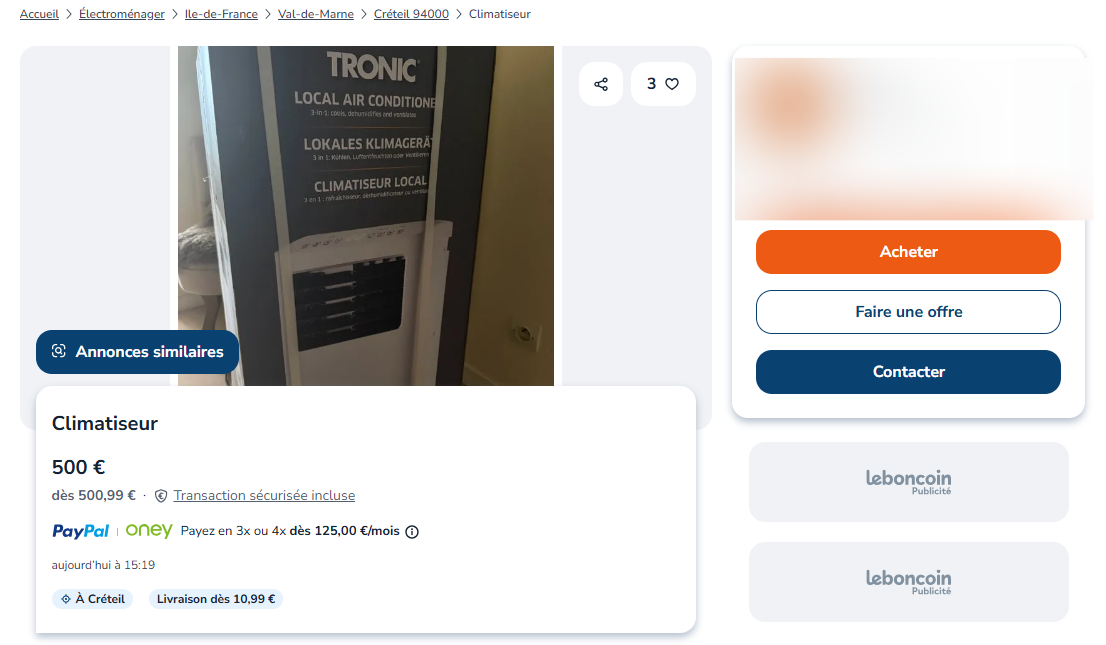 Lidl climatiseur leboncoin