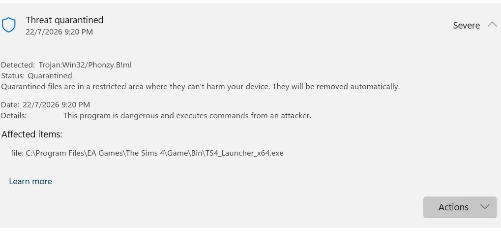 Sims 4 cheval de troie EA WINDOWS DEFENDER
