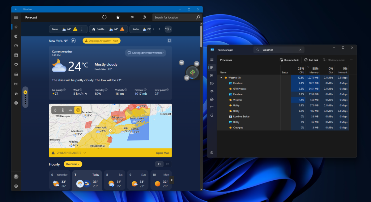 Windows 11 application météo