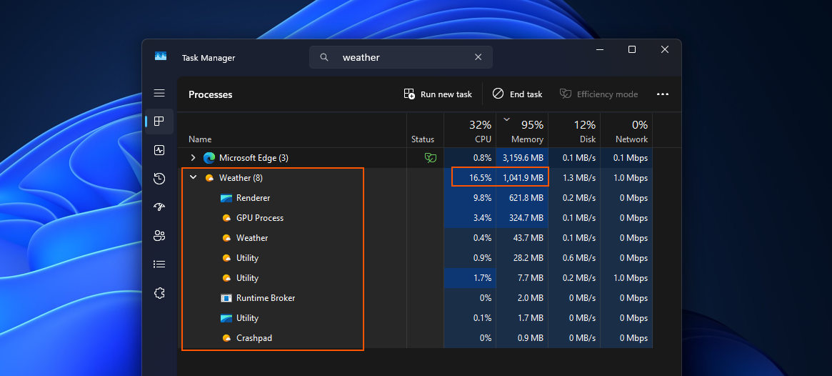 Windows 11 application météo