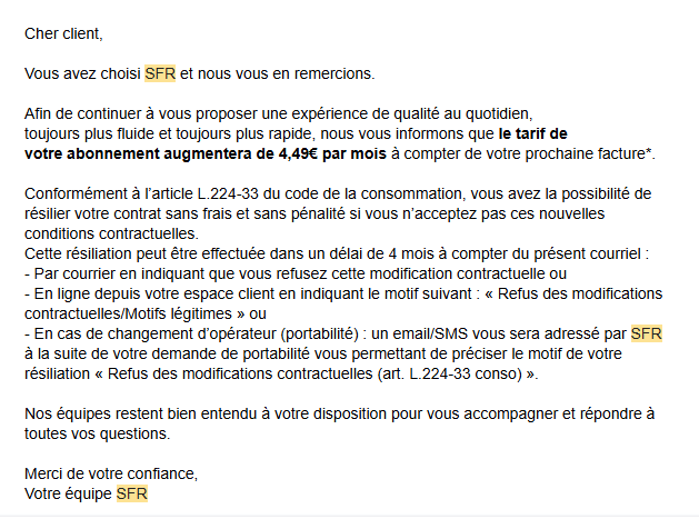 SFR hausse augmentation